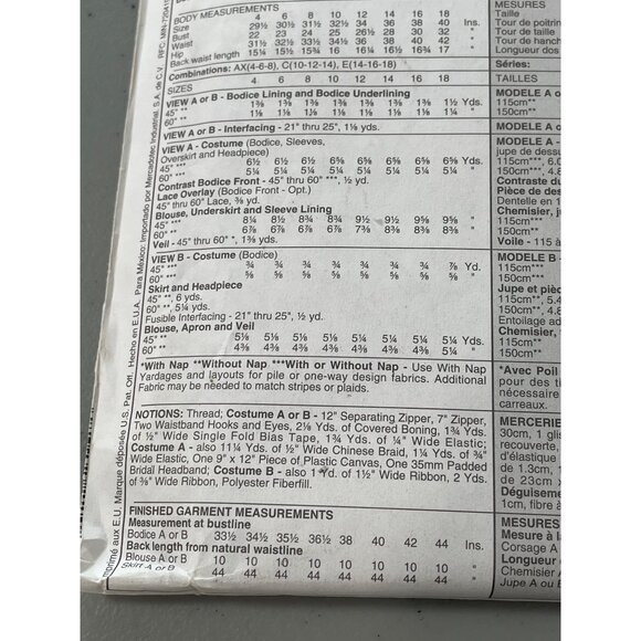 McCalls Misses Renaissance Costume Sizes E (14-16-18) Sewing Pattern 2242 NEW - Picture 4 of 6